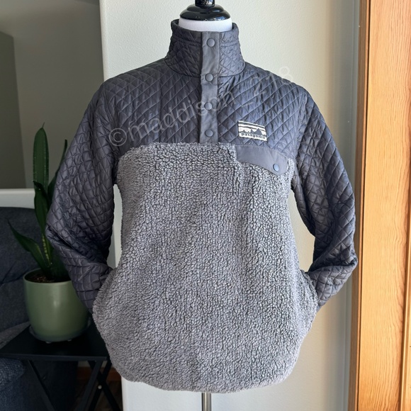 Patagonia Mixed Media Snap-T Pullover Medium Forge Grey Sherpa Quilted Jacket M - Picture 2 of 16